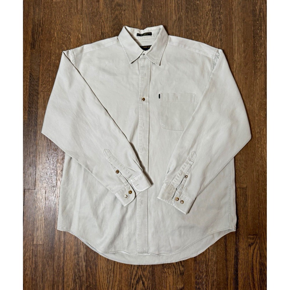Vintage Alexander Julian Colours Mens L Beige Cotton Twill Button Up Long Sleeve